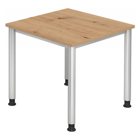 Hoogteverstelbaar bureau HILO 8 S in essen eiken met zilverkleurige metalen poten van hjh OFFICE PRO