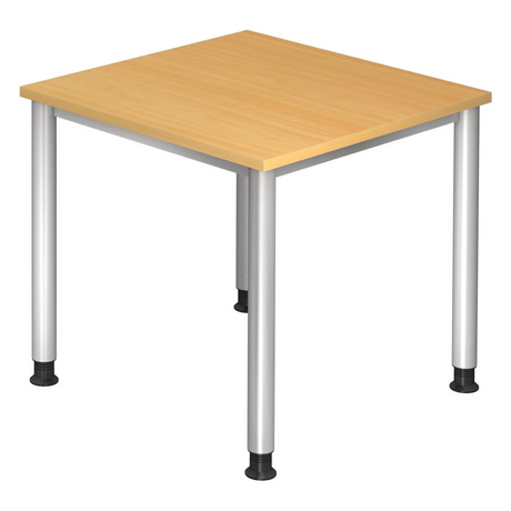 Hoogteverstelbaar bureau HILO 8 S in beuken met zilveren metalen poten van hjh OFFICE PRO