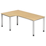 L-vormig bureau HILO 82 S in esdoornoptiek met zilverkleurige metalen poten van hjh OFFICE PRO