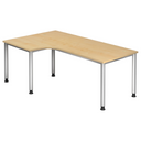 L-vormig bureau HILO 82 S in esdoornoptiek met zilverkleurige metalen poten van hjh OFFICE PRO