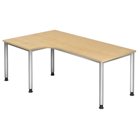 L-vormig bureau HILO 82 S in esdoornoptiek met zilverkleurige metalen poten van hjh OFFICE PRO
