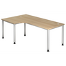 L-vormig bureau HILO 82 S in eikenlook met zilverkleurige poten van hjh OFFICE PRO