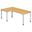 L-vormig bureau HILO 82 S in beukenlook met zilveren poten van hjh OFFICE PRO