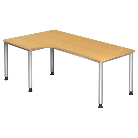 L-vormig bureau HILO 82 S in beukenlook met zilveren poten van hjh OFFICE PRO