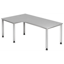 Grijs L-vormig bureau HILO 82 S met zilveren poten en kabeluitlaat van hjh OFFICE PRO