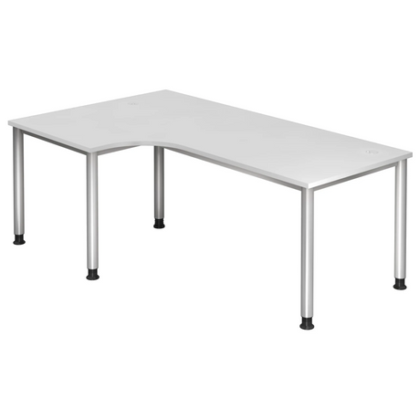 L-vormig bureau HILO 82 S in het wit met zilverkleurige poten van hjh OFFICE PRO