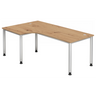 L-vormig bureau HILO 82 S in essen-eiken met zilverkleurige metalen poten van hjh OFFICE PRO