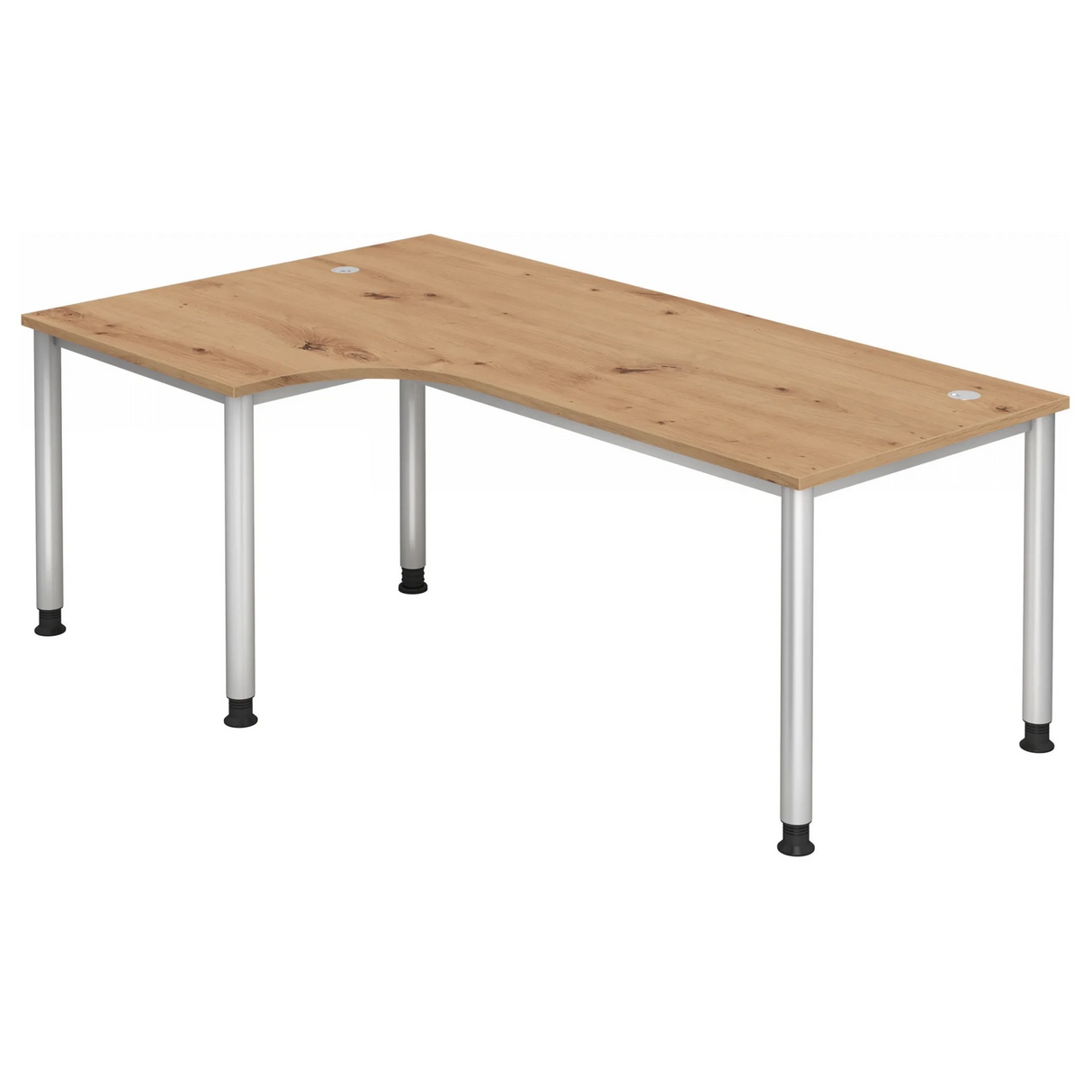 L-vormig bureau HILO 82 S in essen-eiken met zilverkleurige metalen poten van hjh OFFICE PRO
