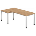 L-vormig bureau HILO 82 S in essen-eiken met zilverkleurige metalen poten van hjh OFFICE PRO