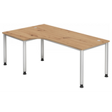 L-vormig bureau HILO 82 S in essen-eiken met zilverkleurige metalen poten van hjh OFFICE PRO