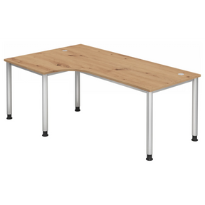 L-vormig bureau HILO 82 S in essen-eiken met zilverkleurige metalen poten van hjh OFFICE PRO