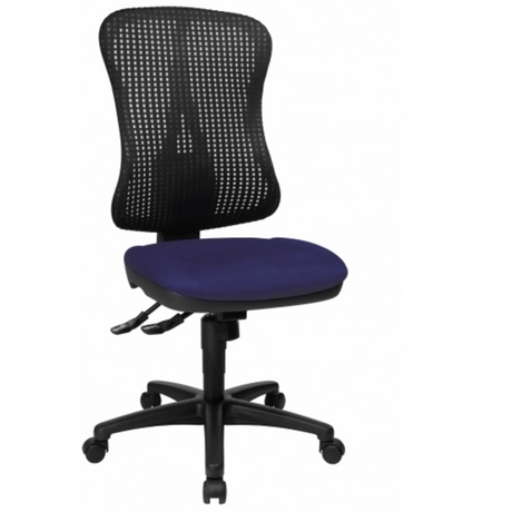 Professionele bureaustoel HJH SOLUTION BASIC met blauw zitkussen, zwarte netrugleuning en rolvoet van Topstar