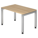 Hoogteverstelbaar bureau JAVA 12 S in eikenlook met zilverkleurige metalen poten van hjh OFFICE PRO