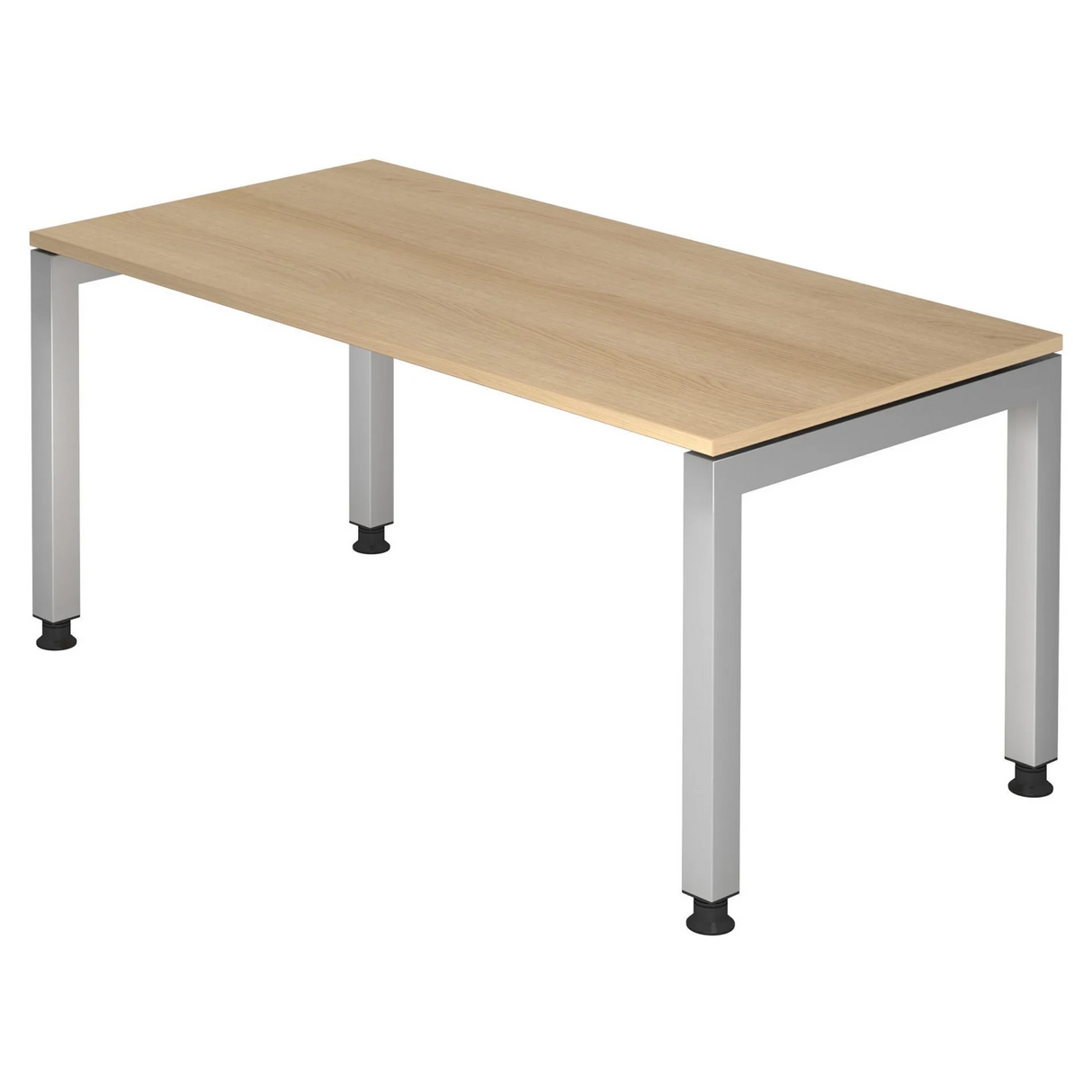 Hoogteverstelbaar bureau JAVA 16 S met eikenkleurig tafelblad en zilverkleurig frame van hjh OFFICE PRO
