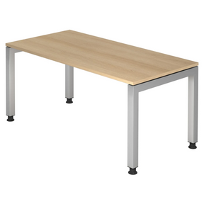 Hoogteverstelbaar bureau JAVA 16 S met eikenkleurig tafelblad en zilverkleurig frame van hjh OFFICE PRO