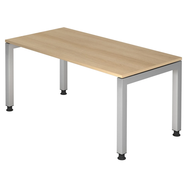 Hoogteverstelbaar bureau JAVA 16 S met eikenkleurig tafelblad en zilverkleurig frame van hjh OFFICE PRO