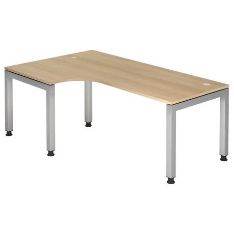 L-vormig bureau JAVA 82 S in eikenlook met zilverkleurige metalen poten van hjh OFFICE PRO