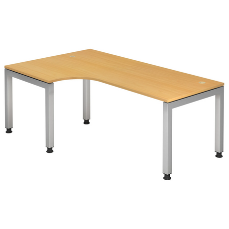 L-vormig bureau JAVA 82 S in beukenlook met zilverkleurige metalen poten van hjh OFFICE PRO