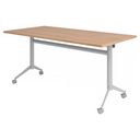 Conferentietafel KALA 16 met notenhoutkleurig blad en zilverkleurig onderstel op wielen van hjh OFFICE PRO