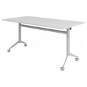 Grijze Conferentietafel KALA 16 als verrijdbare klaptafel met zilverkleurig onderstel van hjh OFFICE PRO