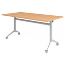 Conferentietafel KALA 16 in beukenlook met zilverkleurig onderstel en zwenkwielen van hjh OFFICE PRO