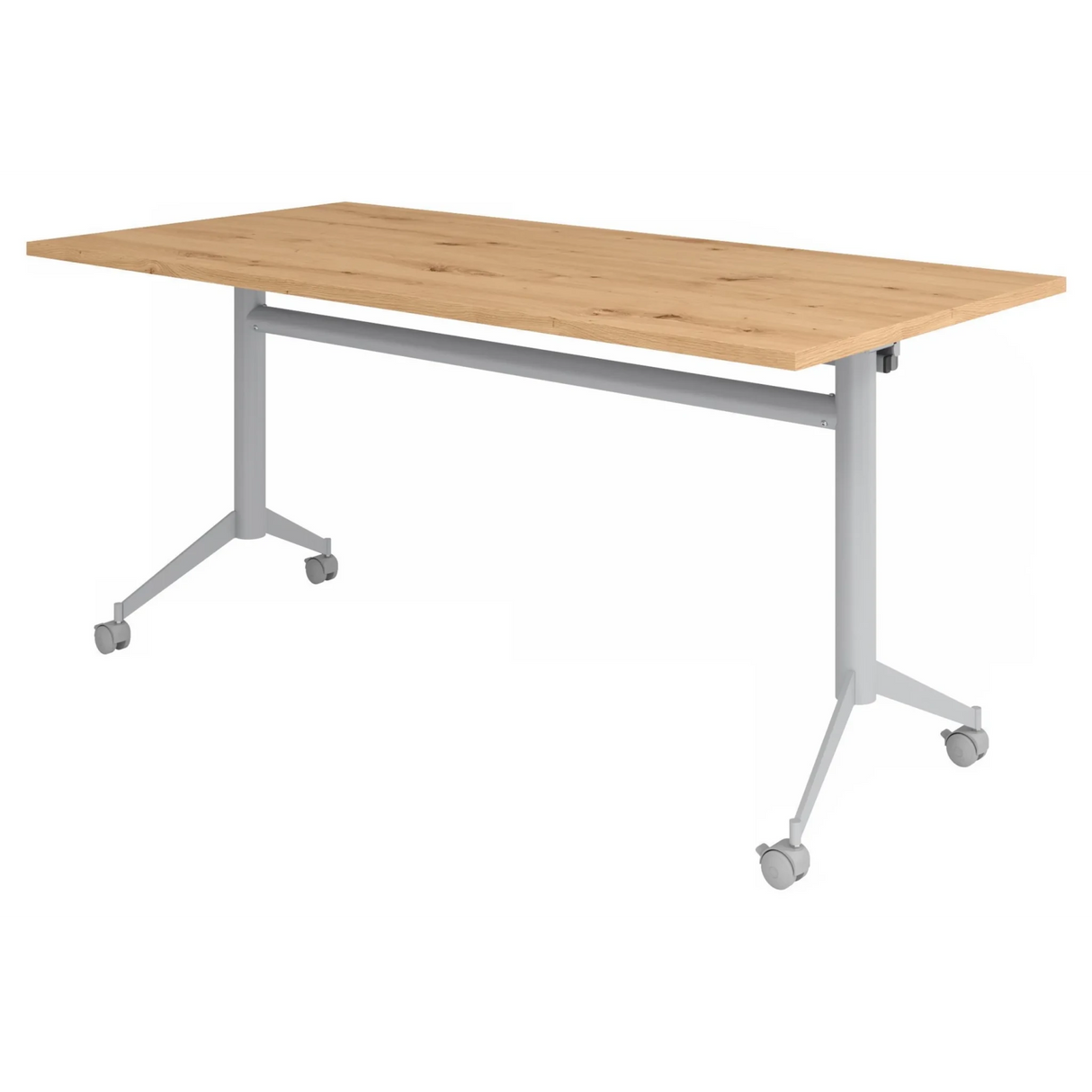 Verrijdbare Conferentietafel KALA 16 met lichtbruin essen-eiken blad en zilveren onderstel van hjh OFFICE PRO