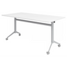 Verrijdbare Conferentietafel KALA 16 met wit tafelblad en zilveren onderstel op wielen van hjh OFFICE PRO