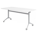 Verrijdbare Conferentietafel KALA 16 met wit tafelblad en zilveren onderstel op wielen van hjh OFFICE PRO