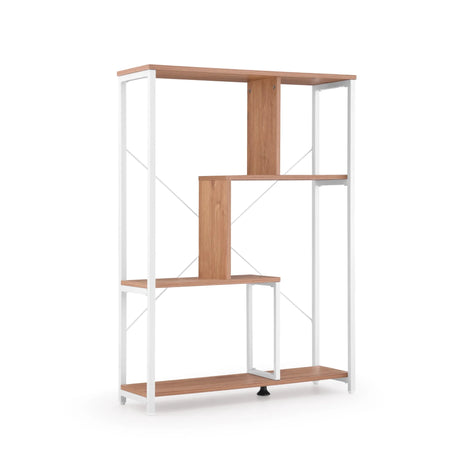 Plank Kalag Eco in wit en eiken met asymmetrische planken en wit metalen frame van hjh LIVING