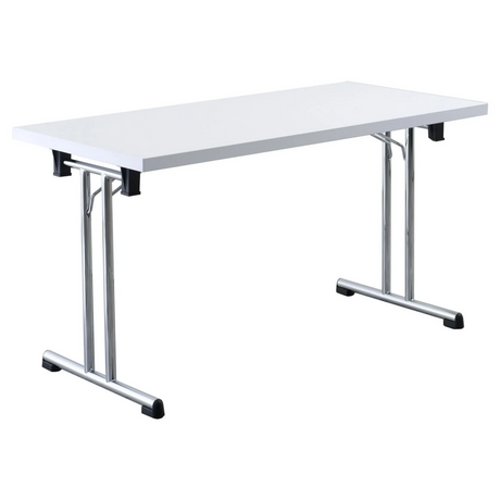 Systeem conferentietafel KALOS 14 met wit tafelblad en glanzende metalen poten van hjh OFFICE PRO