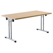 Conferentietafel KALOS 16 in beukenlook met zilverkleurige metalen poten van hjh OFFICE PRO