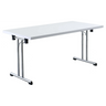 Witte Conferentietafel KALOS 16 met glanzende metalen poten en T-poten onderstel van hjh OFFICE PRO