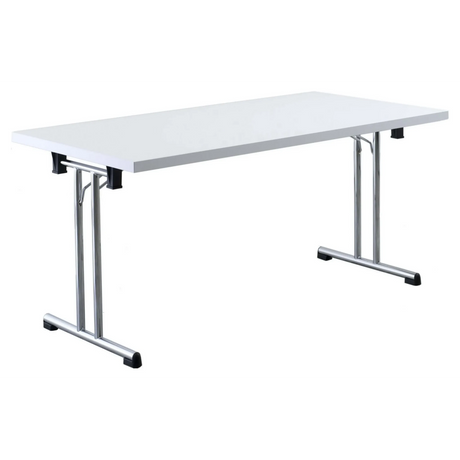 Witte Conferentietafel KALOS 16 met glanzende metalen poten en T-poten onderstel van hjh OFFICE PRO