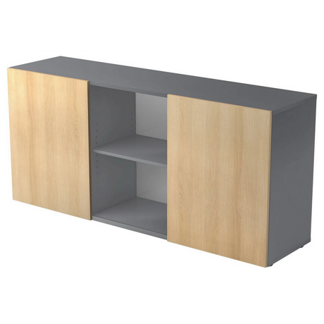 Dressoir KAPA 1780 in grafiet en eiken met schuifdeuren en een open vak van hjh OFFICE PRO
