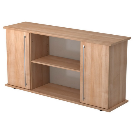 Dressoir KAPA SB in lichte houtoptiek met twee deuren, relinggrepen en een open vak van hjh OFFICE PRO