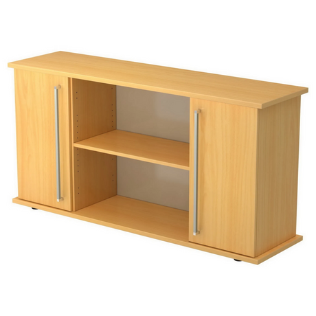 Sideboard KAPA SB in beukenhout-look met twee deuren, chromen handgrepen en een open vak van hjh OFFICE PRO