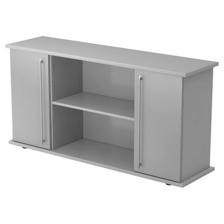 Grijs dressoir KAPA SB met twee deuren, railgrepen en open vakken van hjh OFFICE PRO