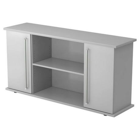 Grijs sideboard KAPA SB met twee deuren, chromen grepen en een open vak van hjh OFFICE PRO