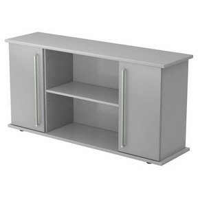 Grijs dressoir KAPA SB met twee deuren, chromen grepen en een open vak van hjh OFFICE PRO