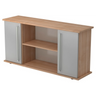 Sideboard KAPA SB in walnoot-look met twee zilveren metalen deuren en chromen handgrepen van hjh OFFICE PRO