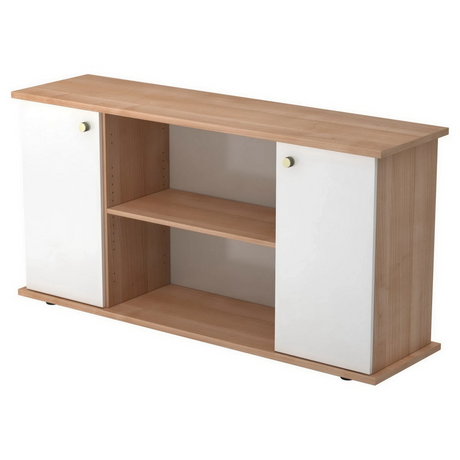 Sideboard KAPA SB in walnootlook met twee witte deuren en open vakken van hjh OFFICE PRO