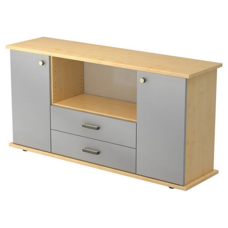 Sideboard KAPA SB in esdoorn en zilver met twee deuren en twee laden van hjh OFFICE PRO