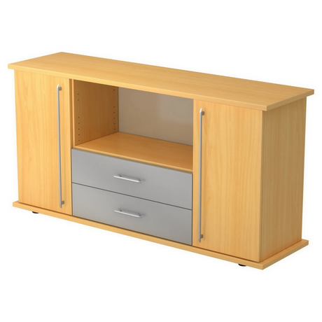 Dressoir KAPA SB in beukenlook met twee deuren, twee grijze laden en relinggrepen van hjh OFFICE PRO
