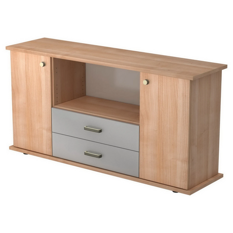Dressoir KAPA SB in walnootlook met grijze laden en twee deuren van hjh OFFICE PRO