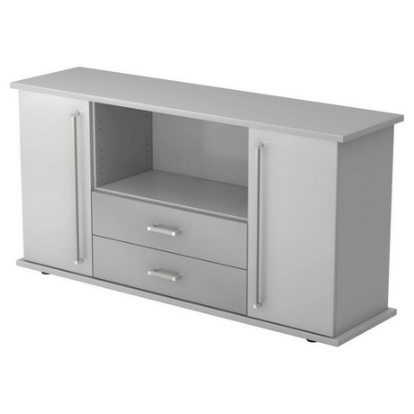 Grijs dressoir KAPA SB met twee deuren, twee laden en chromen grepen van hjh OFFICE PRO