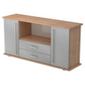 Sideboard KAPA SB in walnootlook en zilver met twee deuren, twee laden en chromen handgrepen van hjh OFFICE PRO