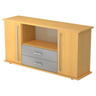Dressoir KAPA SB in beukenhout-look met twee deuren, twee grijze laden en chromen handgrepen van hjh OFFICE PRO