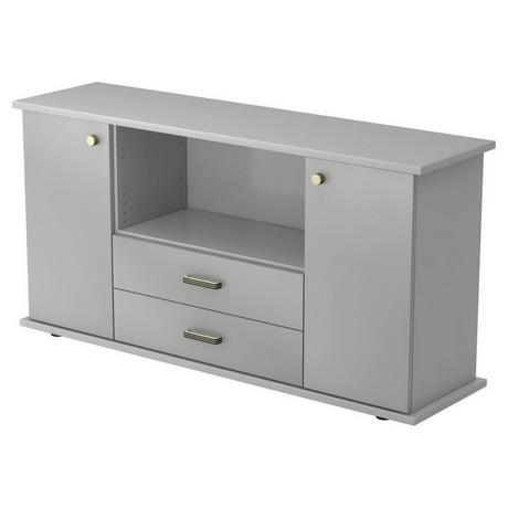 Grijs dressoir KAPA SB met twee deuren, twee laden en een open vak van hjh OFFICE PRO