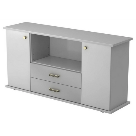 Grijs sideboard KAPA SB van kunststof met twee deuren, twee laden en een open vak van hjh OFFICE PRO