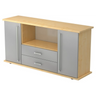 Sideboard KAPA SB in esdoorn en zilver met twee deuren, twee laden en chromen grepen van hjh OFFICE PRO